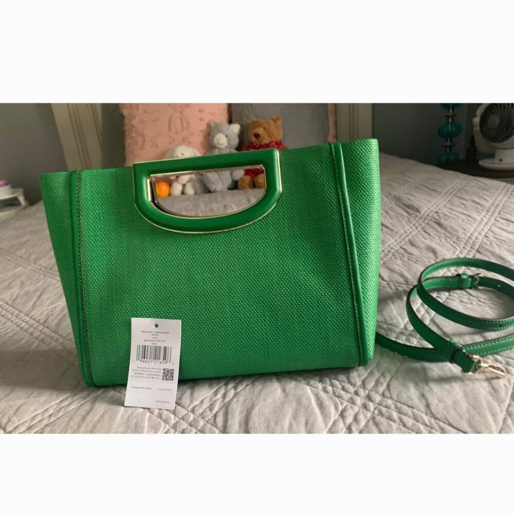 BRAND NEW KATE  SPADE GREEN BEAN STRAW LEATHER - Picture 5 of 6